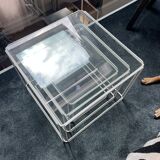 3 nesting tables by Max Sauze for Isocèle – 1970s – white metal & glass