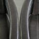 Set of 2 sturdy industrial black cowhide Aviator design armchairs with aluminium and rivets