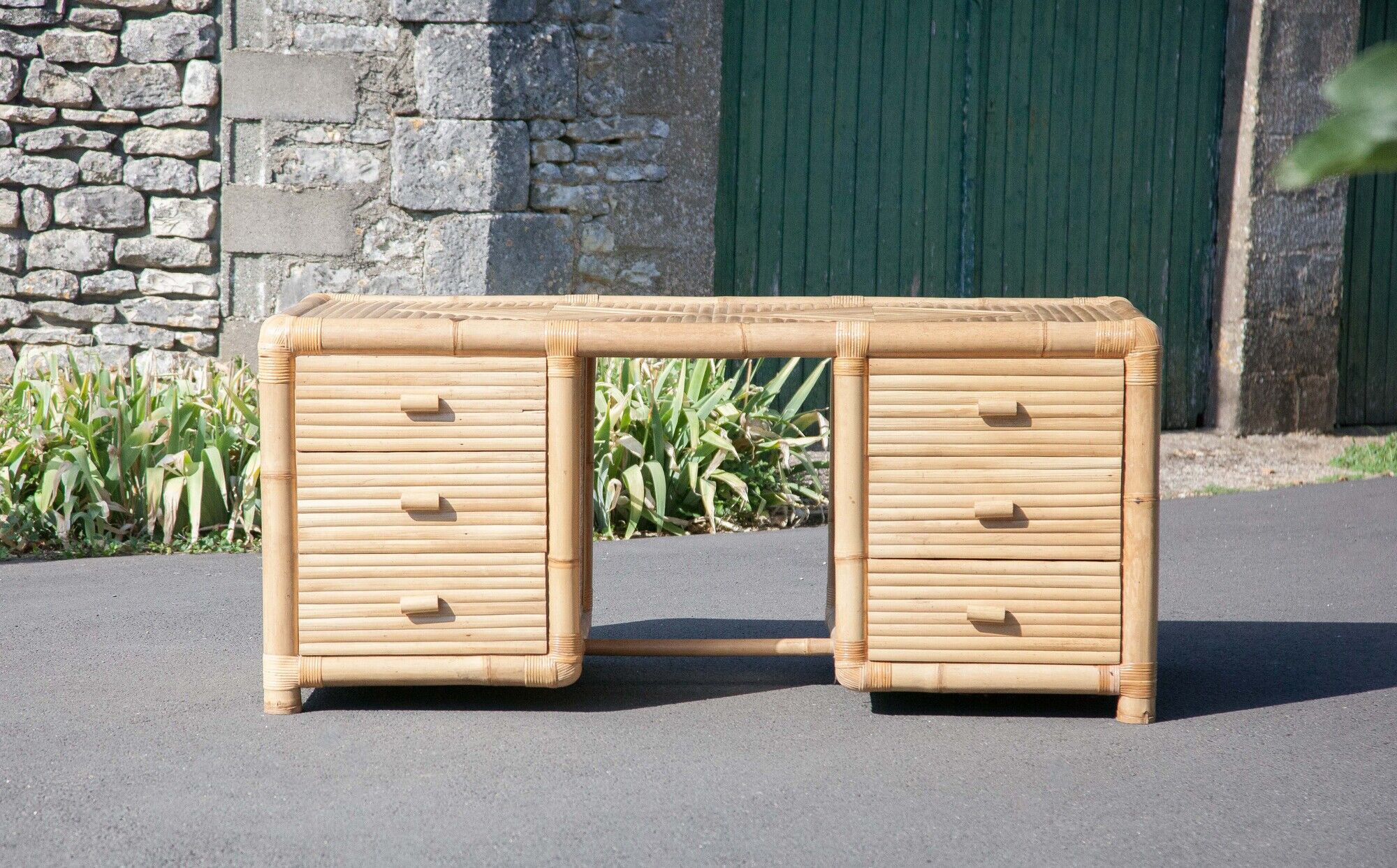 Bamboo desk, large drawer desk with chair, storage, bamboo furniture, interior decoration