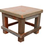 Table de chevet d'atelier en teck birman patine bleue d'origine /idéal en sellette p