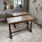 Set de deux tables bistrot en noyer et carrelage 1890
