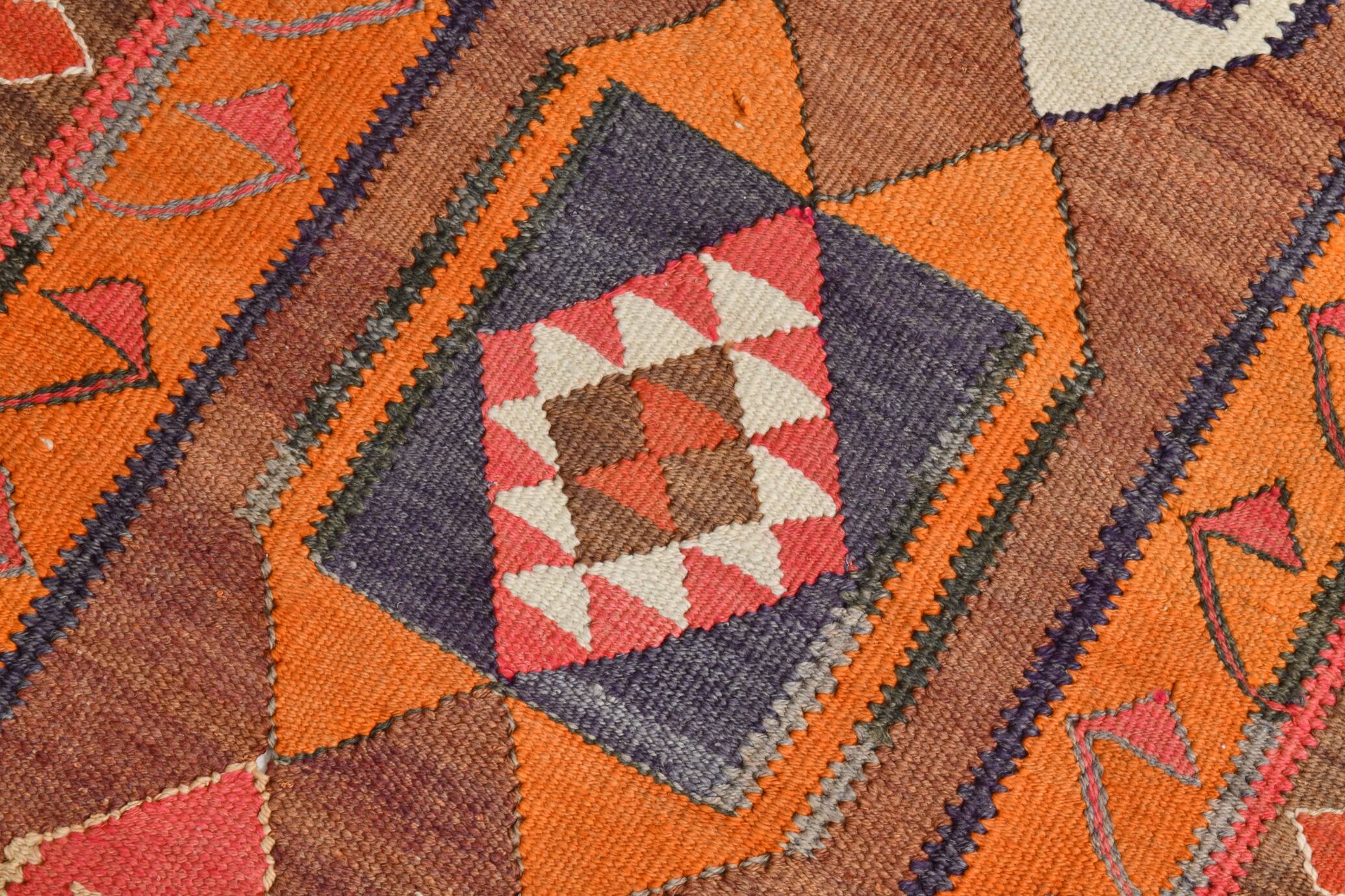 3x11 Orange & Brown Kilim Runner Rug, 88x330Cm