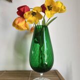 High green vase in empolied glass made in italy