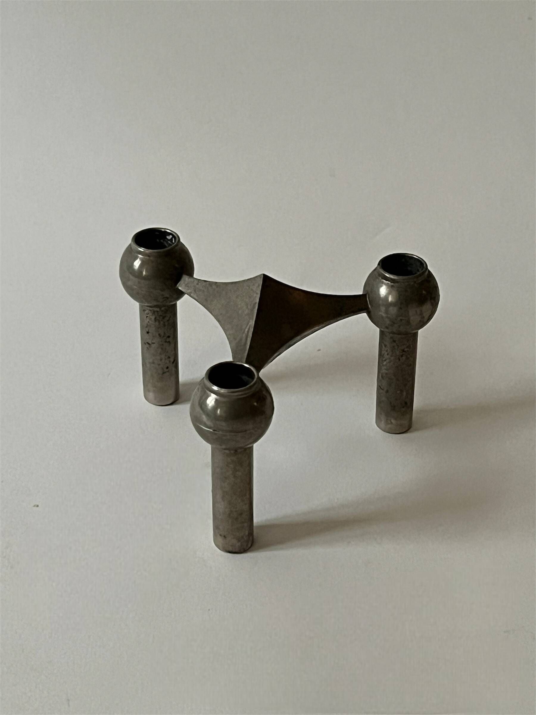 Stoff Nagel designer candle holder in genuine chrome-plated metal, Denmark 1970