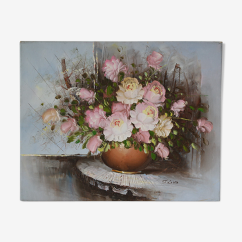 Tableau huile bouquet de fleurs