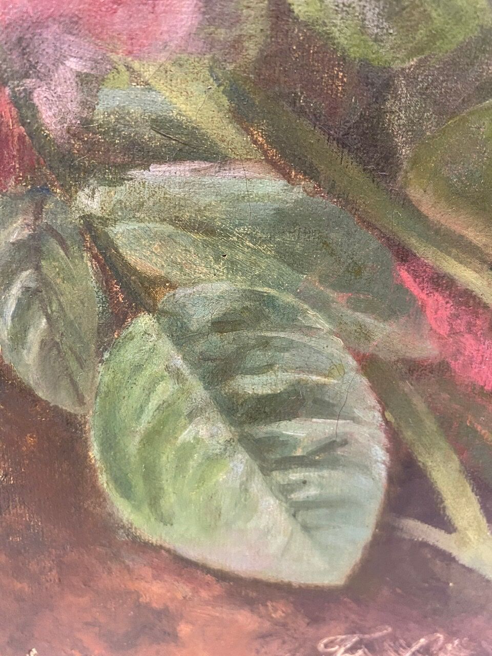 Old painting, still life with daisy roses and wild flowers, signed, early XX century