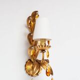 Applique italienne vintage en métal doré avec des pampilles ambre