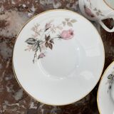 Vintage, coffee service, tea, Limoges, Flowers, cipher, 11 cups and under cups, teapot, 27 pieces