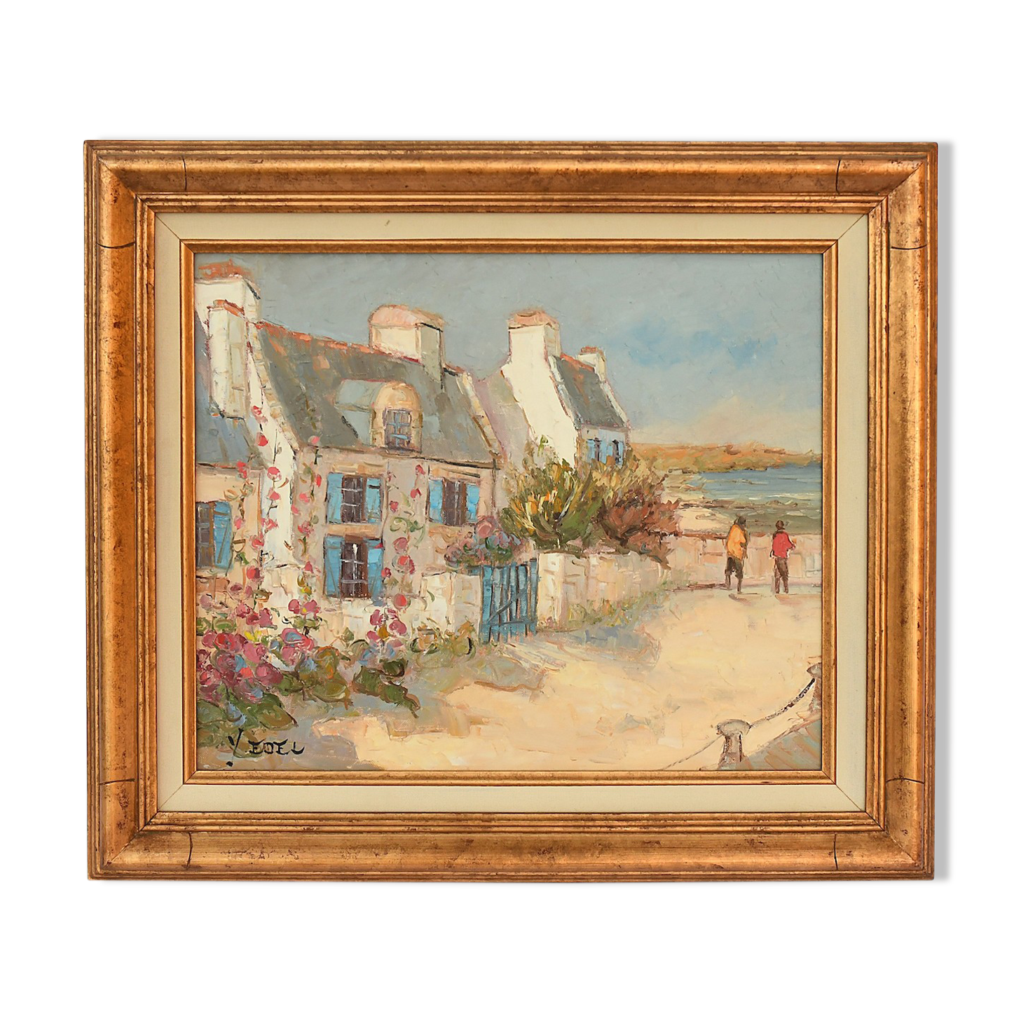 Yann Edel (XXth) Oil on canvas "Maison fleurie en bord de mer"