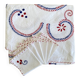 Hand embroidered round tablecloth and its 6 napkins - arabesque decoration - Cotton - diam. 130 cm