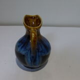 Small vintage ceramic pitcher Blue and brown black reflections
