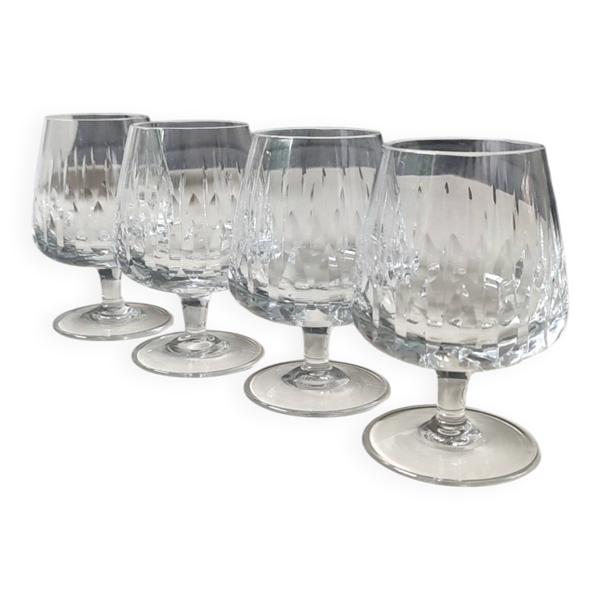 Lot 4 Verres Cognac/Brandy. Trapézoïdale.Motifs gouttes/pointe diamant