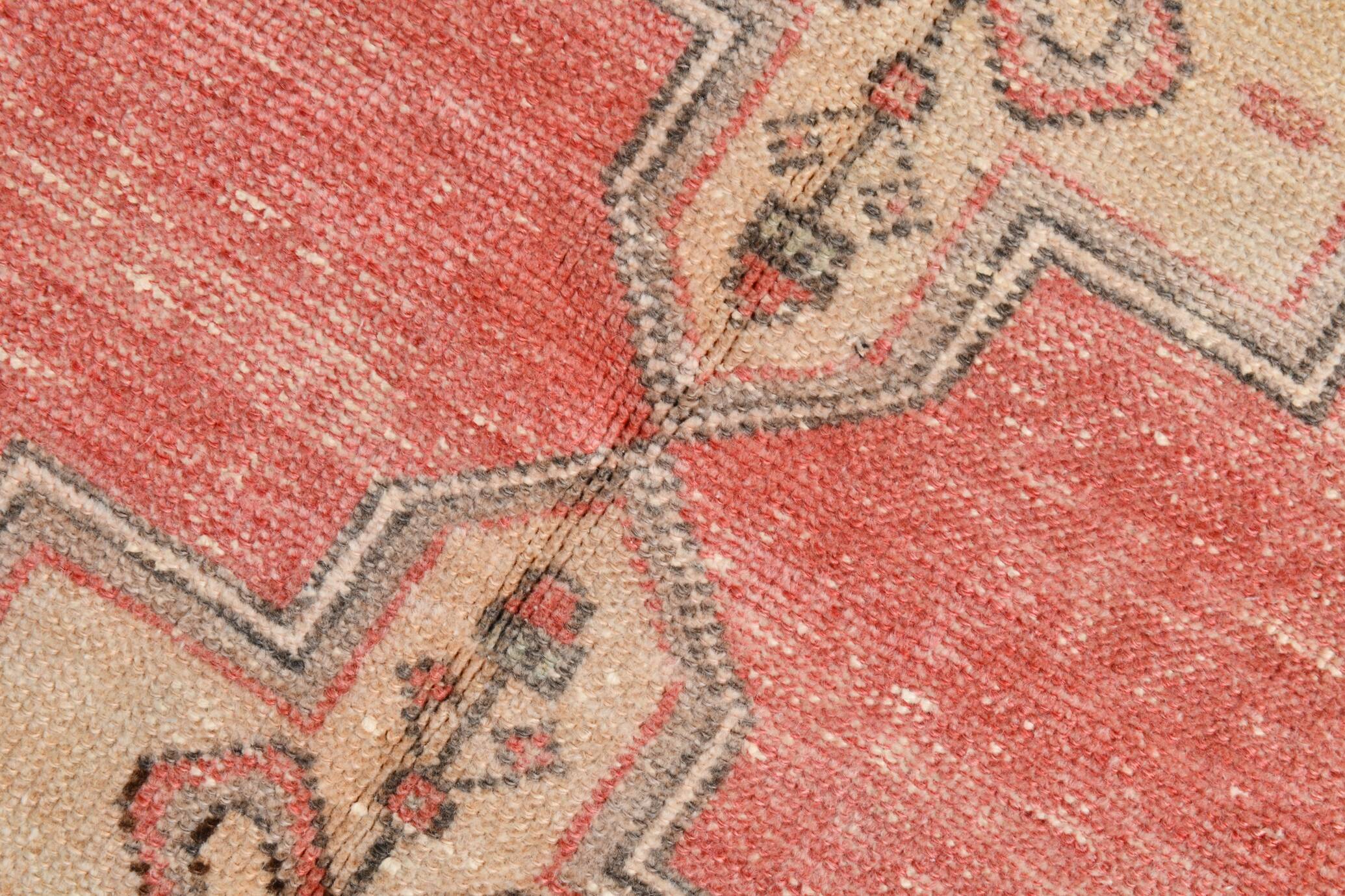 4x8 Red Cream Handmade Oriental Vintage Rug, 117x230Cm