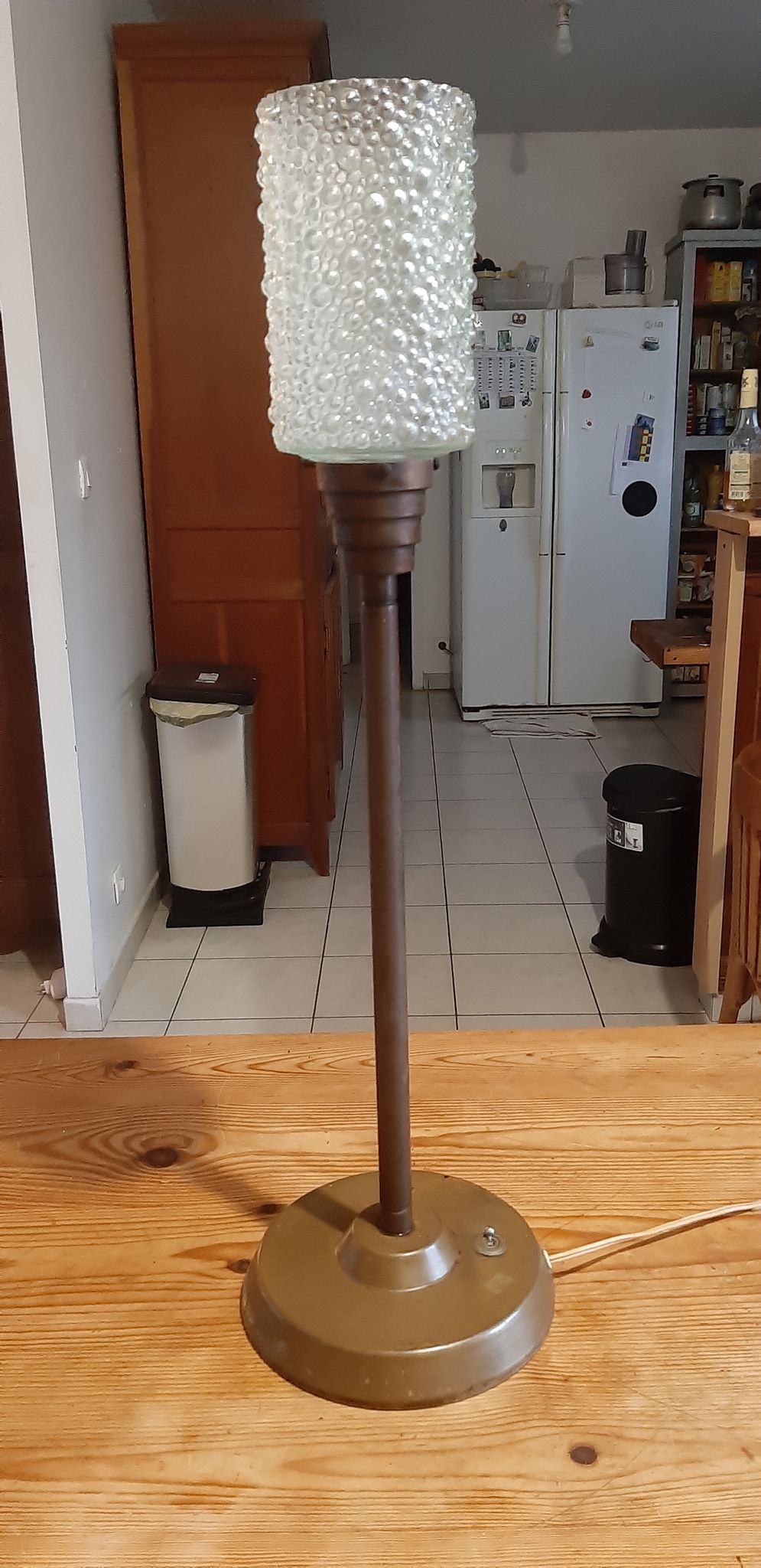 Lampe vintage laiton et verre granité