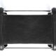 Black smoked steel and black leather footrest, contemporary style.