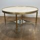 Neoclassical Round Coffee Table in Brass with Beaded Gallery. Marble Top