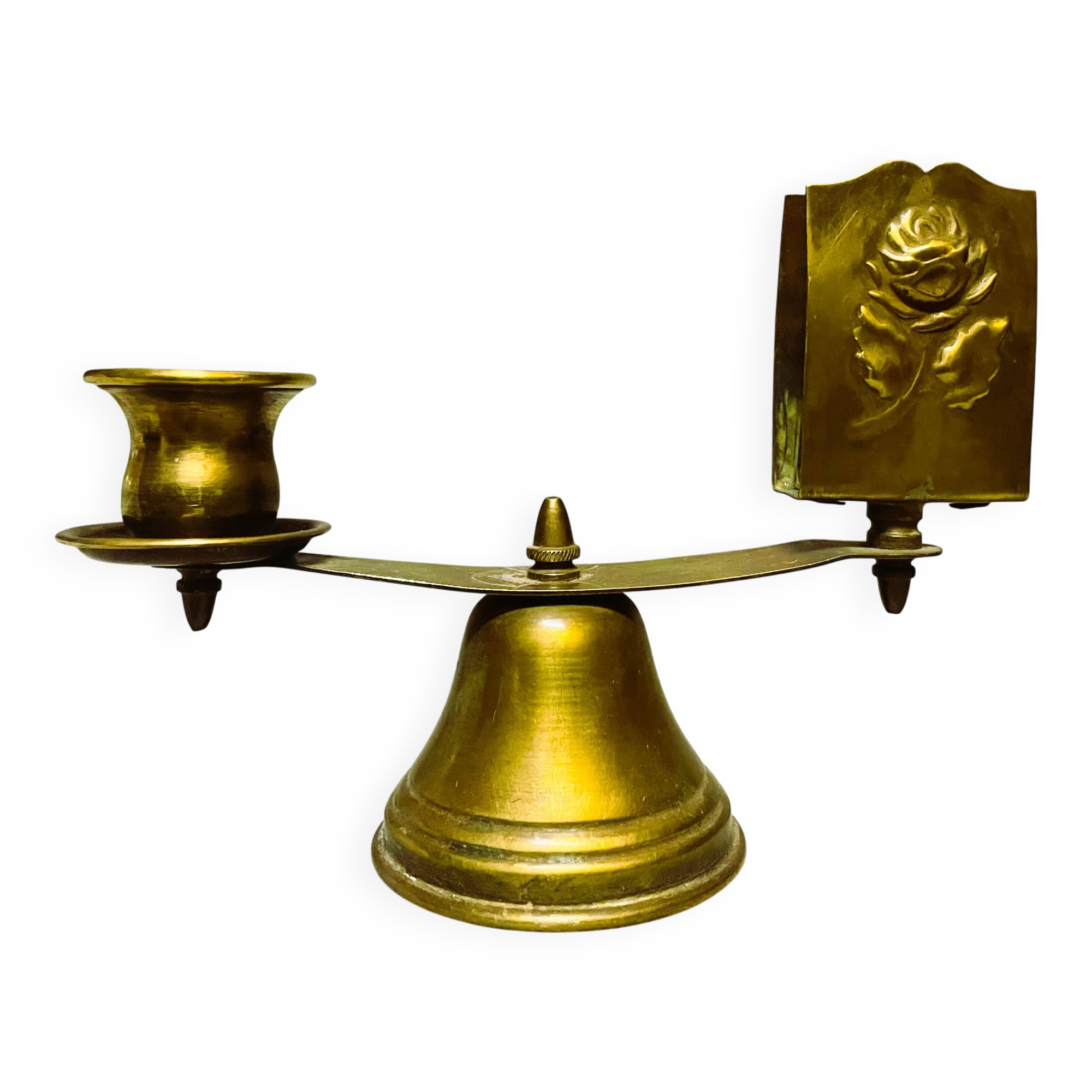 Church brass candle holder with matchbox