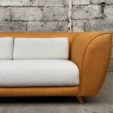 Vintage rattan sofa design 1970 ecru French terry fabric