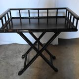 Foldable desk table in blackened wood and carved bamboo style, 1950s