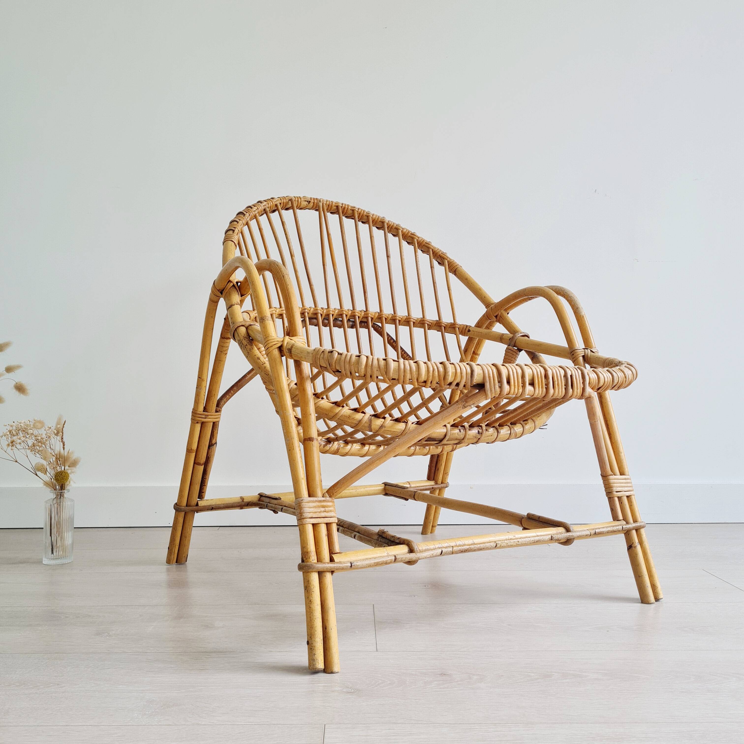 Rattan basket armchair, 1960s
