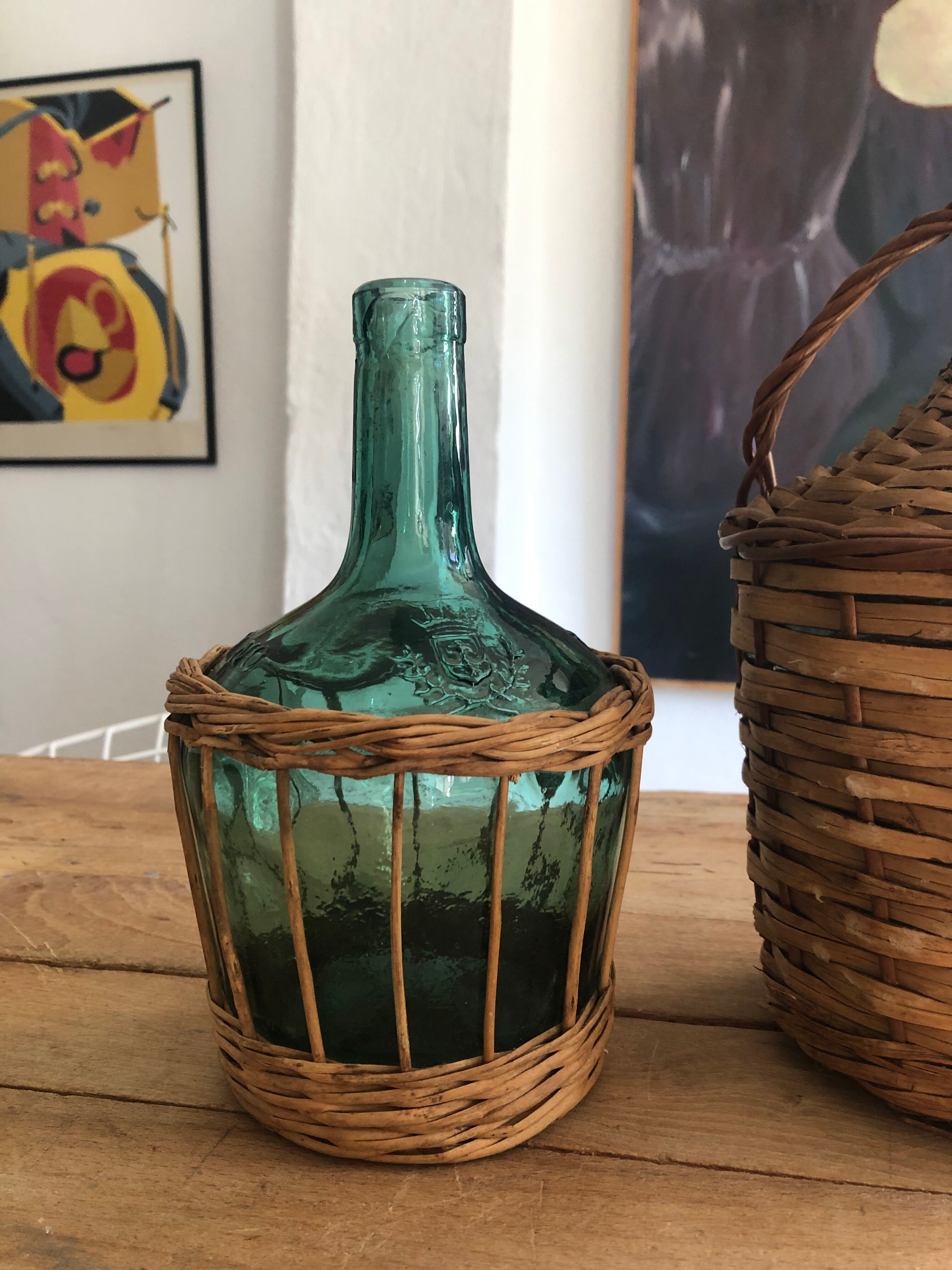 Duo bonbonnes osier vintage