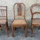 Ensemble de 7 chaises bois et cannage, vintage