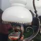 Antique double globe opaline floor lamp, wrought iron, rustic vintage style.