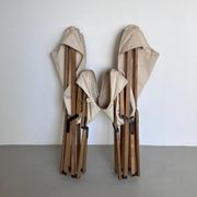 Vintage Foldable Garden / Outdoor Chairs in Wood and White Canvas Boho Chic