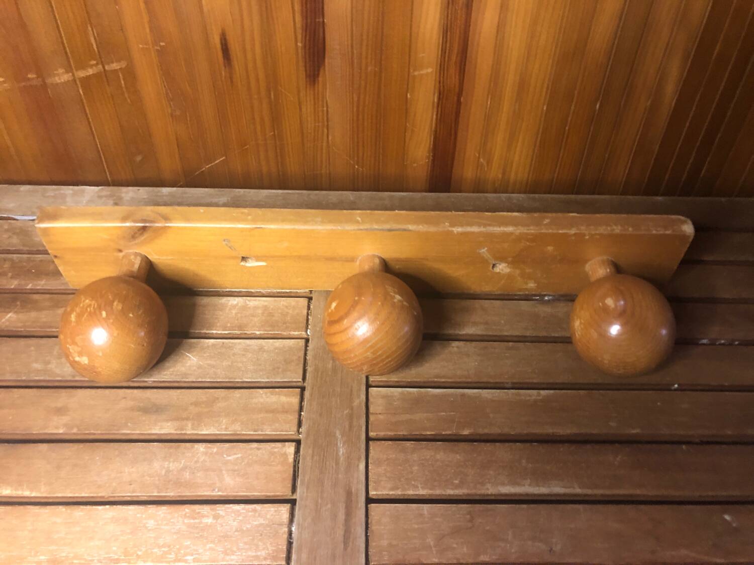 Old Wall Coat Rack x3 Vintage Wood #A416
