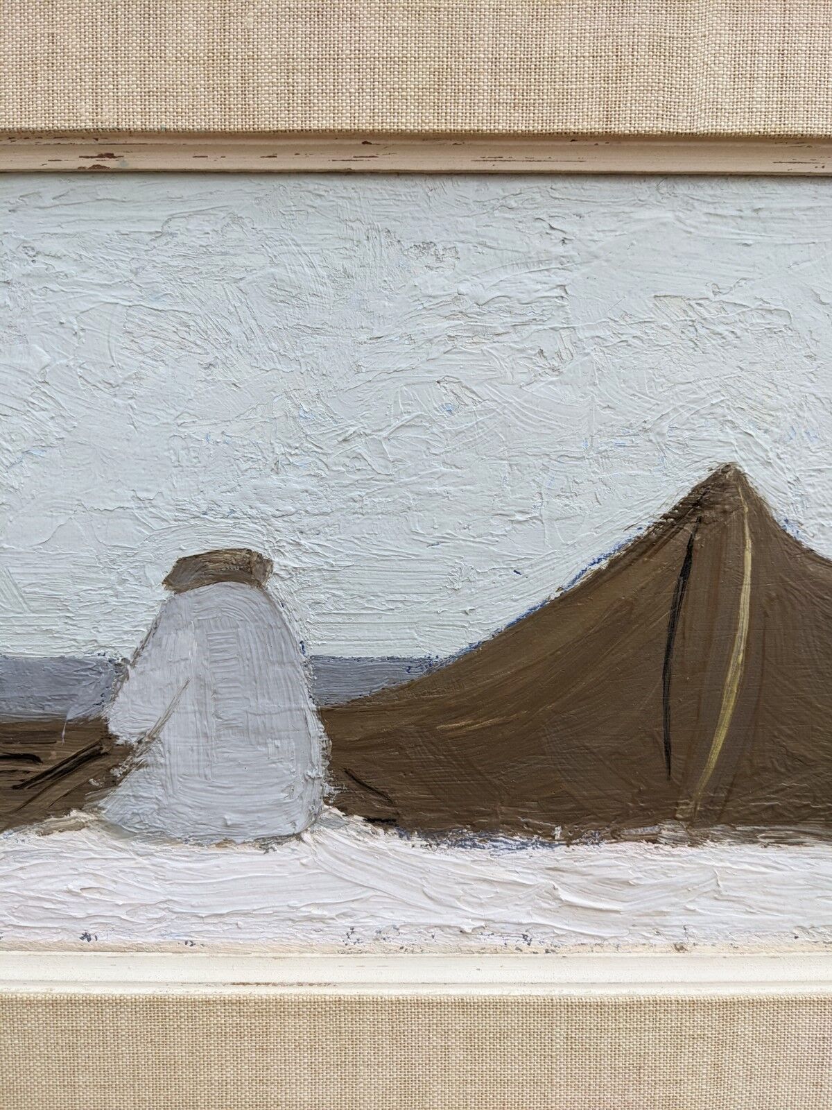 Mid-Century Modern "By the Shore" Swedish Seascape Oil Painting, Framed