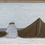 Mid-Century Modern "By the Shore" Swedish Seascape Oil Painting, Framed