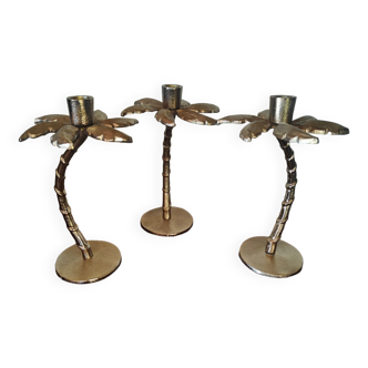 3 candlesticks in the shape of super deco palm trees