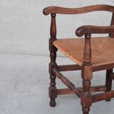 Pair of mid-century oak and rush french armchairs