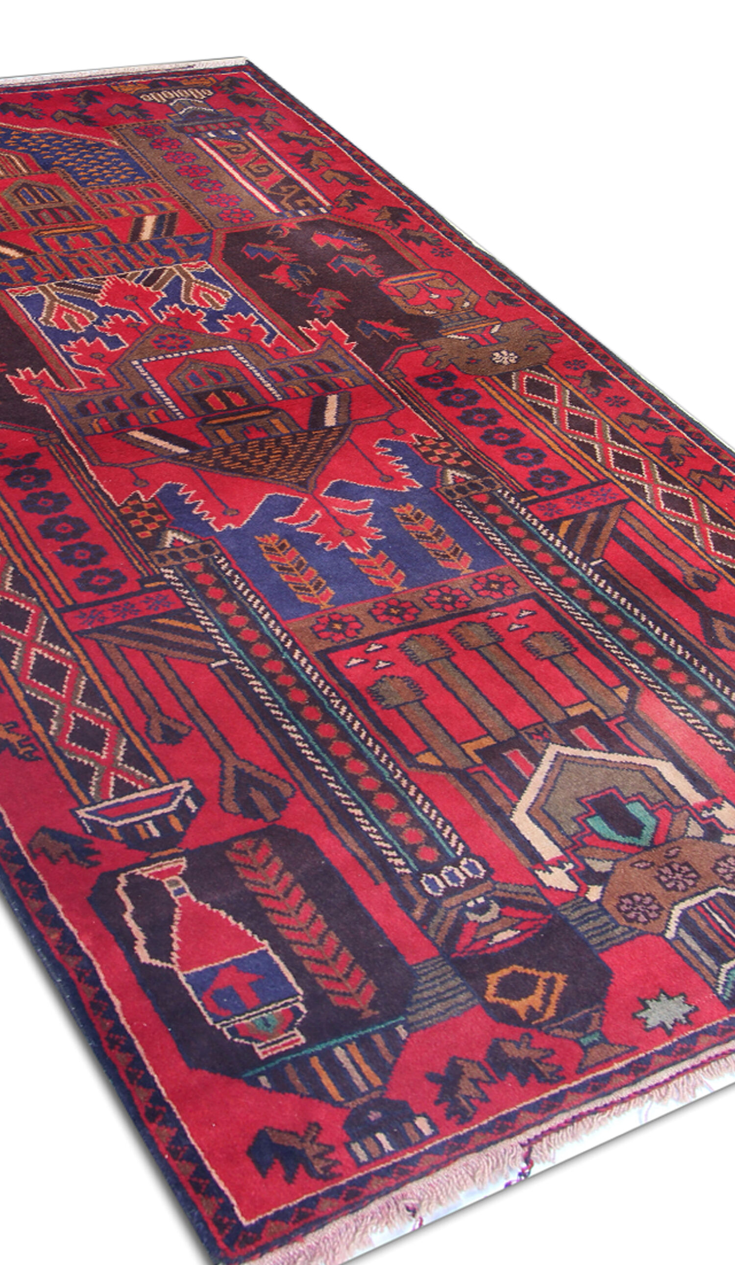 Tapis persan tissé à la main traditionnel tribal red wool living area rug - 113x200cm