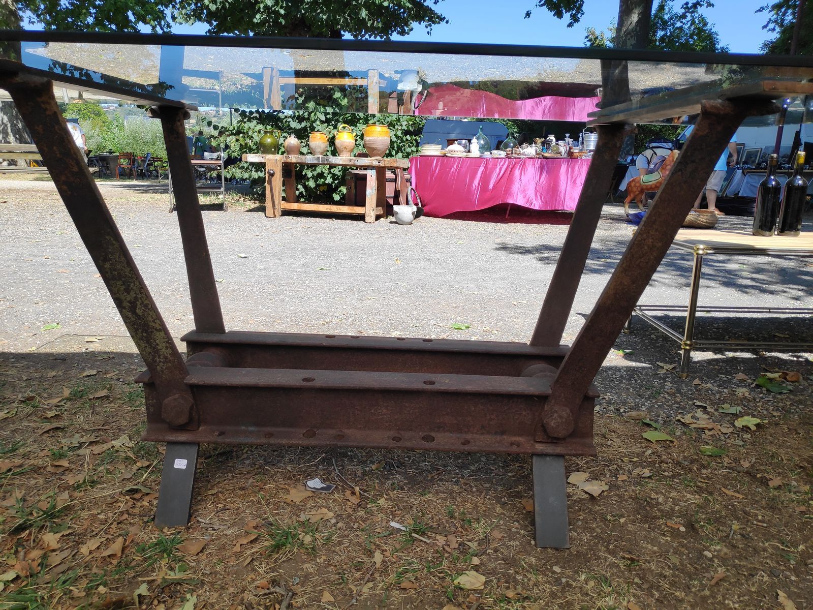 Table industrielle fer et verre 200 x 900 cm