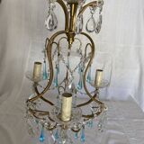 3-light bronze, crystal and Murano glass chandelier