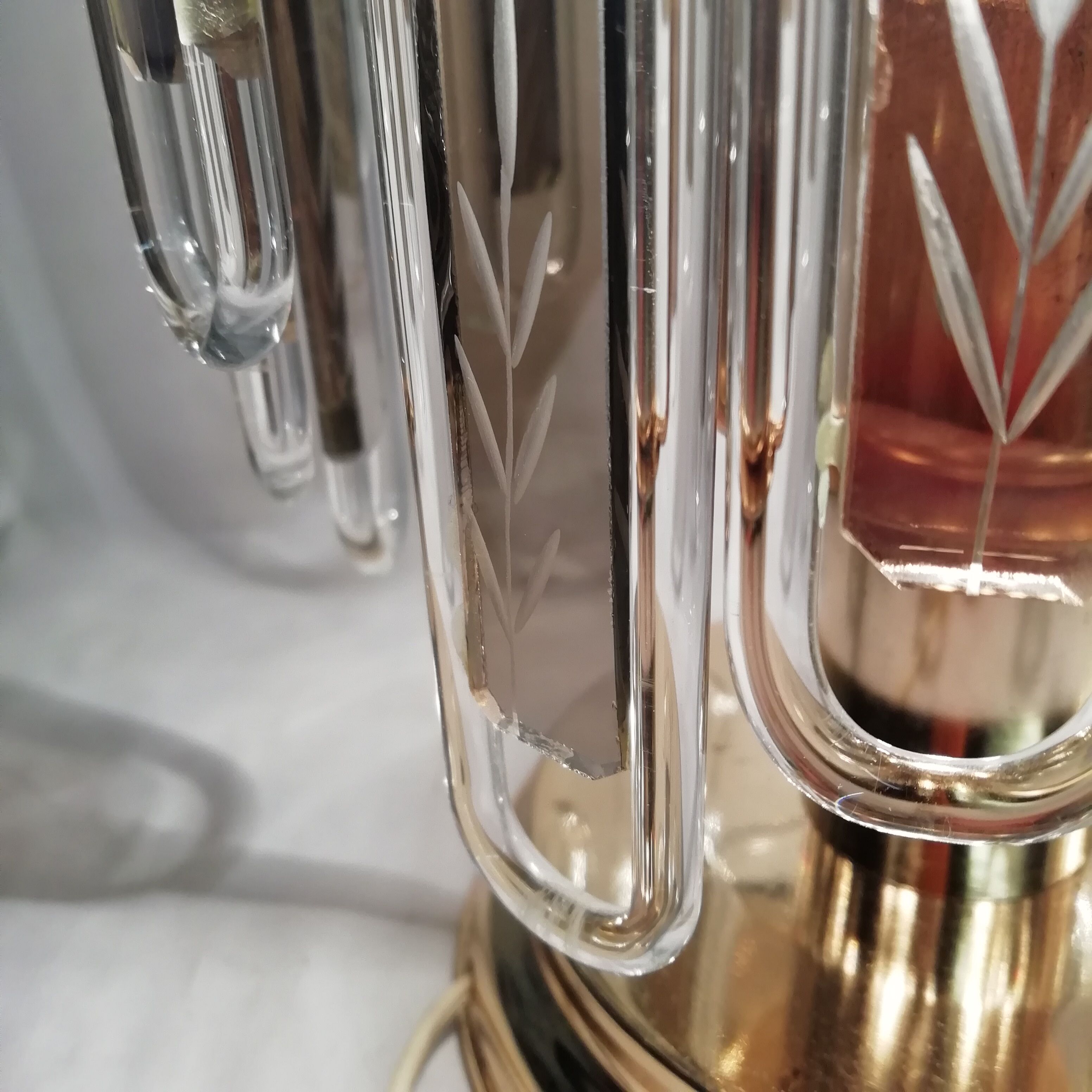 Pair of table lamps with rigid vertical crystals 1980