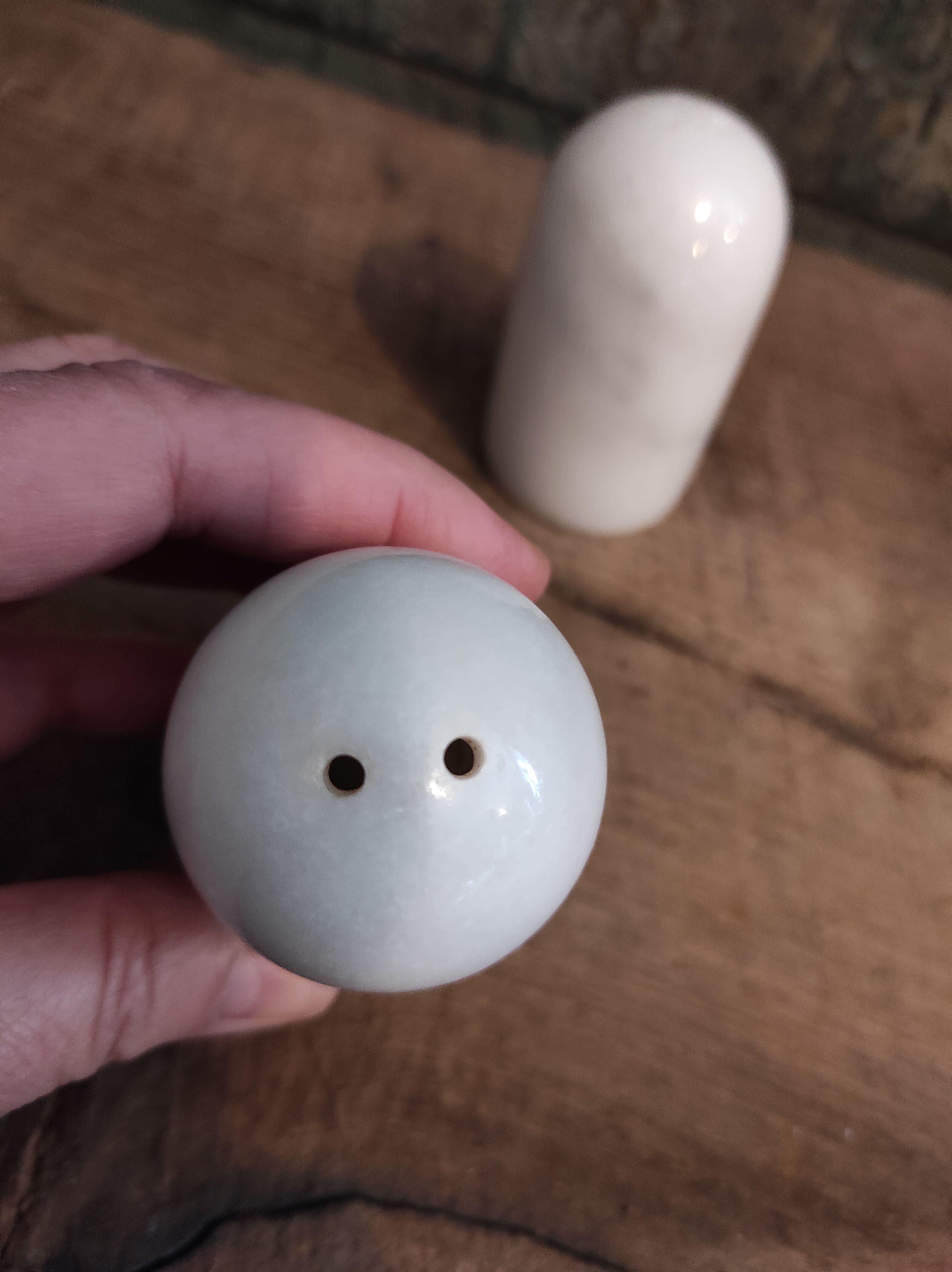 Vintage French salt and pepper shakers, in marble