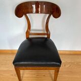 Biedermeier Shovel Chair in Walnut Veneer & Black Leather, Austria, 1820s
