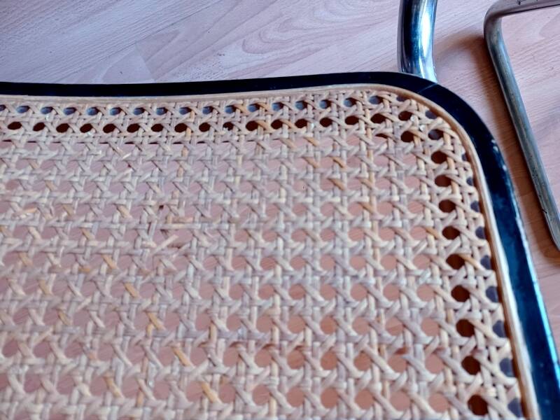 Pair of B32 Cesca chairs by Marcel Breuer, designed in 1987, stamped