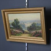 Painting "Shepherdess and her Flock", oil on panel signed G. Corbier – early 20th century