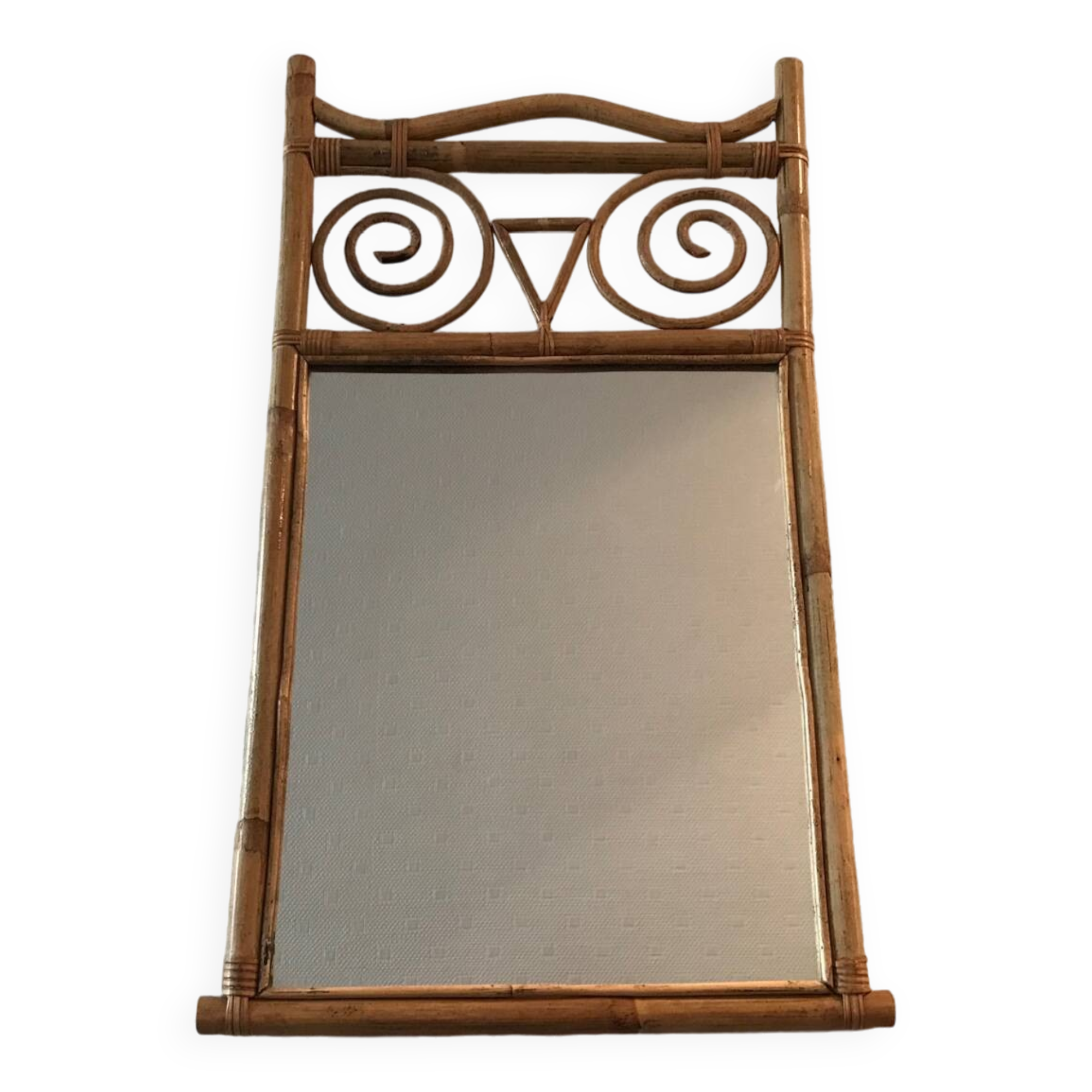 old rattan bamboo mirror owl shape vintage owl
