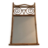 ancien miroir rotin bambou forme hibou chouette vintage