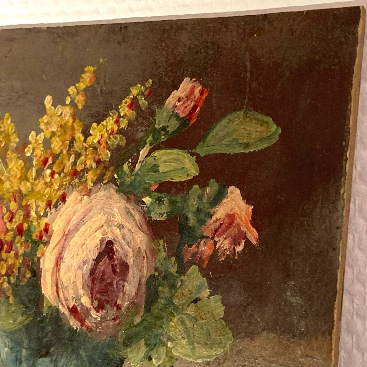 Petite huile sur panneau XXème, Chrysanthèmes