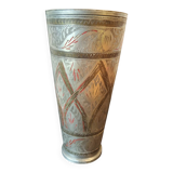 Antique engraved brass lassi glass – Indian artisanal bohemian vase