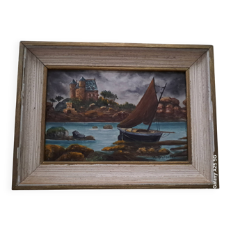 Oil painting by Raymond Blossier, landscape of Brittany.