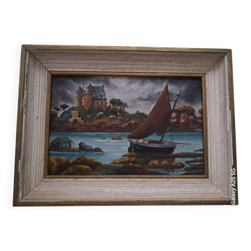 Peinture à l'huile Raymond Blossier paysage de Bretagne