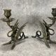 Pair of candlesticks. Chimera Dragon. Gilded brass. Fantastic bestiary