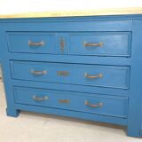 Commode ancienne bleue et dessus chêne