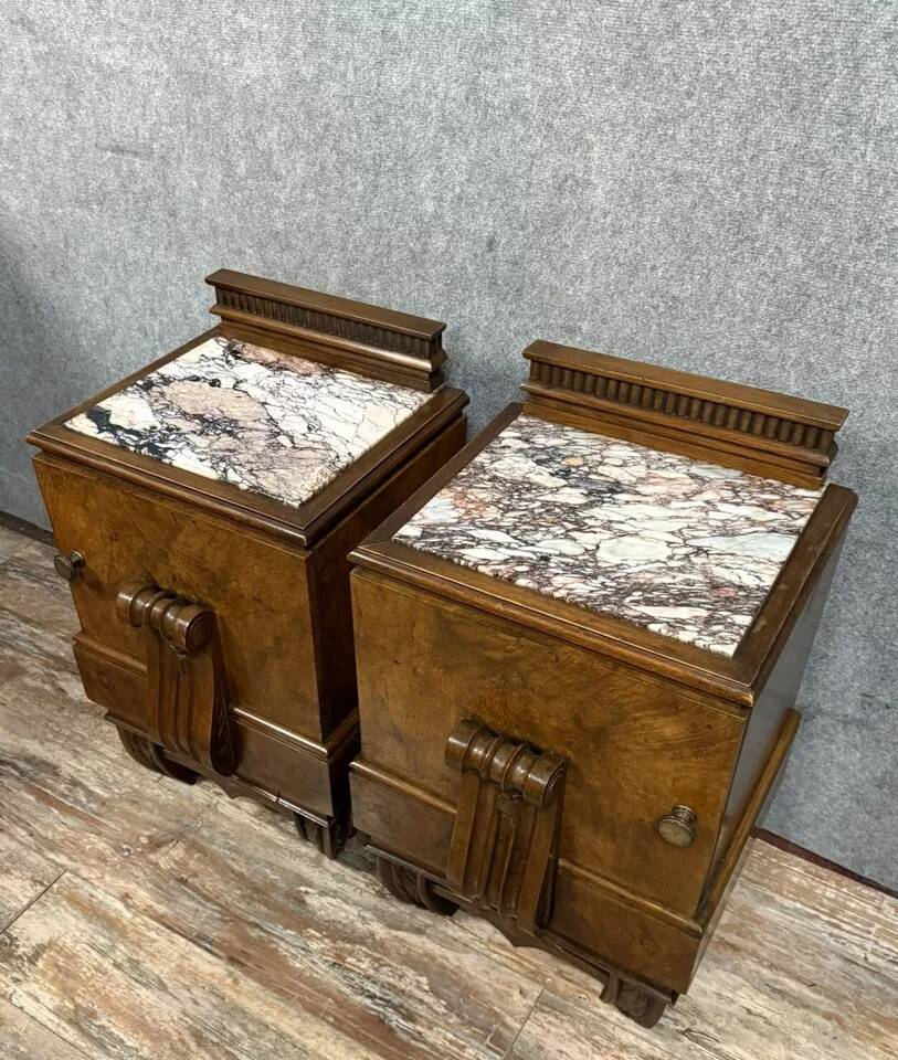 Pair of Art Deco period mahogany bedside tables circa 1930